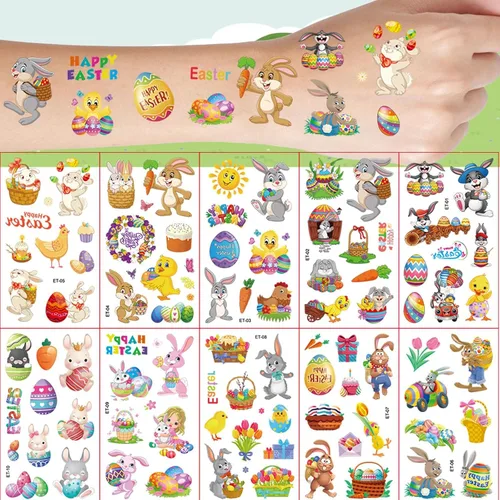 Miniatura 5 de 10 hojas de tatuajes de Pascua para niños y niñas, tatuajes temporales, accesorios de decoración de fiesta de Pascua, rellenos de bolsas
