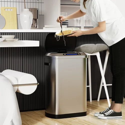 Miniatura 7 de Cubo de basura inteligente automático plateado de 13 galones de 50 litros con tapa para cocina, oficina, dormitorio, cubo de basura y más, cuerpo