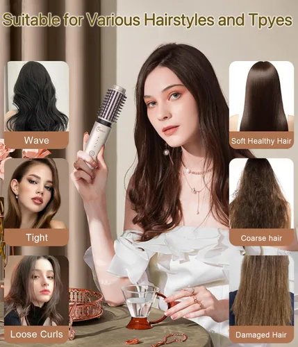 Miniatura 7 de Cepillo de rizador, rizador de pelo inalámbrico de 1.5 pulgadas, cepillo 3 en 1, peine alisador de pelo recargable, 7000 mAh portátil iónico