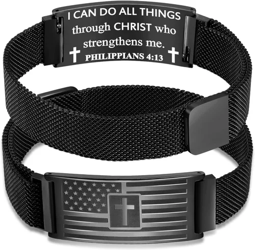 Miniatura 11 de DuoDiner Regalos de primera comunión, pulsera de cruz para niños y hombres, bandera estadounidense, versículo bíblico cristiano, regalos de joyería