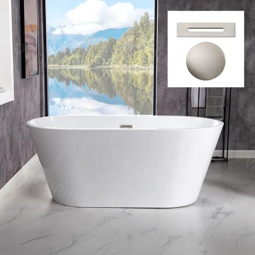 Miniatura 12 de WOODBRIDGE Bañera de acrílico independiente de 67 pulgadas, bañera de remojo contemporánea, acrílico blanco (desagüe/desbordamiento negro mate), B/M
