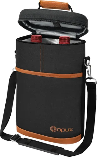 Miniatura 21 de opux - Bolsa de transporte para 2 botellas de vino, bolsa aislada y a prueba de fugas para vino, bolsa de vino para viajes, ideal para picnic, BYOB