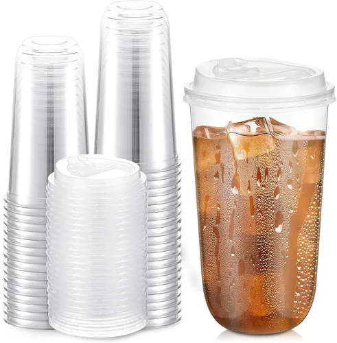 Miniatura 11 de Baderke 50 juegos de vasos de plástico transparente de 16 onzas con tapas, tazas de café helado resistentes con tapas, vasos de plástico desechables