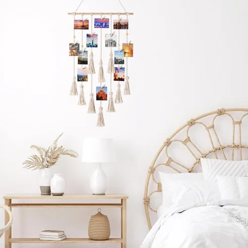 Miniatura 7 de HVEST Decoración de pared de macramé bohemio para colgar en la pared, múltiples imágenes, decoración de pared para dormitorio universitario