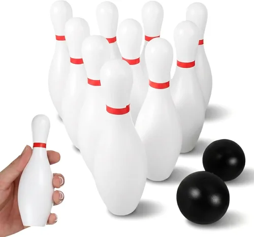 STOBOK Juego de bolos para niños con 10 pines de plástico y 2 bolas, juguete deportivo para interiores y exteriores, juguetes educativos para
