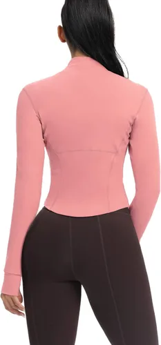 Miniatura 23 de AVGO Chaquetas de entrenamiento recortadas para mujer, con cremallera, ajustadas, atléticas, con agujeros para el pulgar