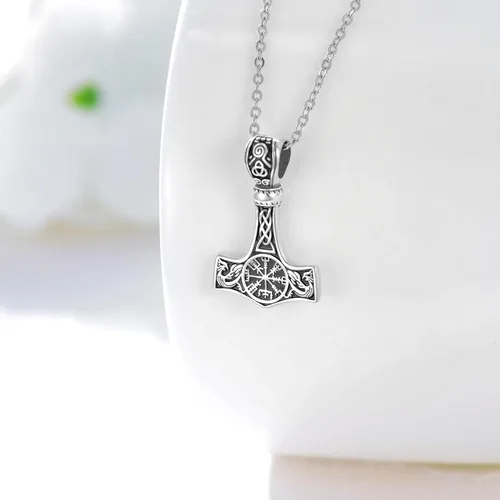 Miniatura 4 de VONALA Collar gótico de plata de ley 925, daga punk, martillo de Thor, punta de flecha, lobo, león, árbol de la vida, collar con colgante de urna