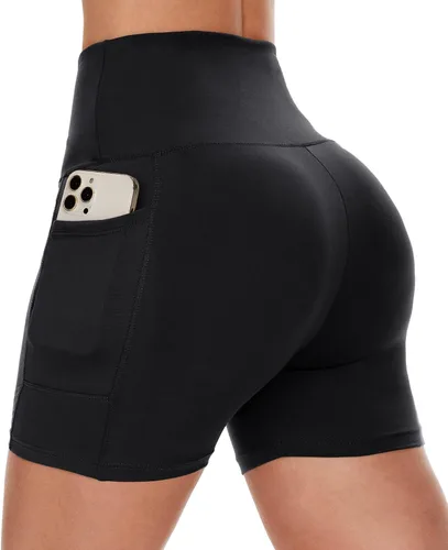 CAMPSNAIL Pantalones cortos de ciclista para mujer con bolsillos - 3"5"8" de cintura alta, spandex para entrenamiento, control abdominal, gimnasio,