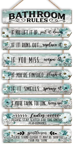 Miniatura 24 de Decoración de pared de baño, letreros divertidos para baño, reglas de baño, imágenes, decoración de pared rústica, decoración de inodoro, letrero