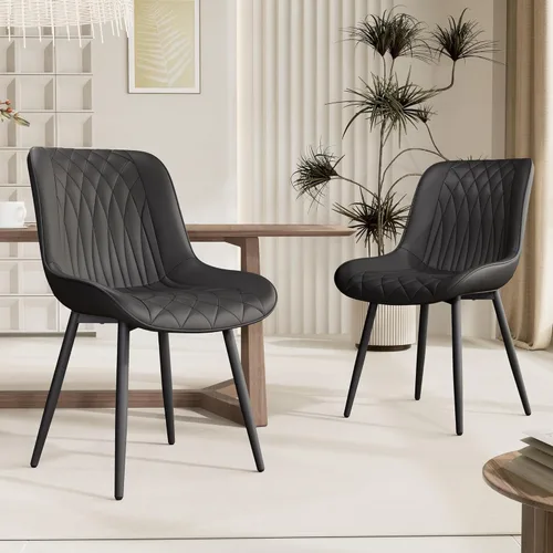 Miniatura 11 de Juego de 2 sillas de comedor YOUNIKE con respaldo alto, sillas de cocina y comedor estilo de mediados de siglo, tapizadas en cuero sintético, silla