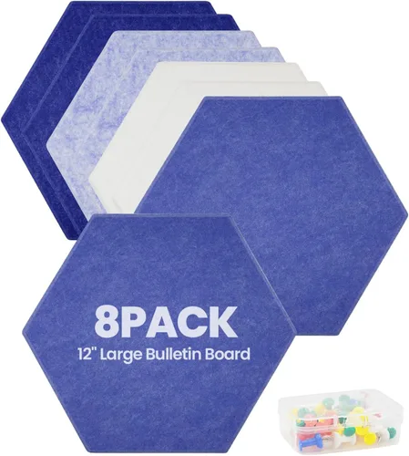 Tablero de anuncios hexagonal grande de fieltro de 36 x 24 pulgadas, tablero de corcho alternativo, paquete de 8 azulejos de pared de fieltro negro
