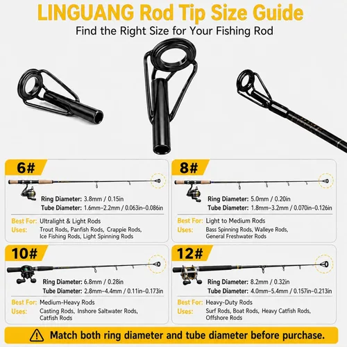 Miniatura 7 de 10PCS Bulk Fishing Rod Tip Repair Kit for Baitcaster & Spinning Pole, Small to Large Stainless Steel Top Replacement for Freshwater & Saltwater