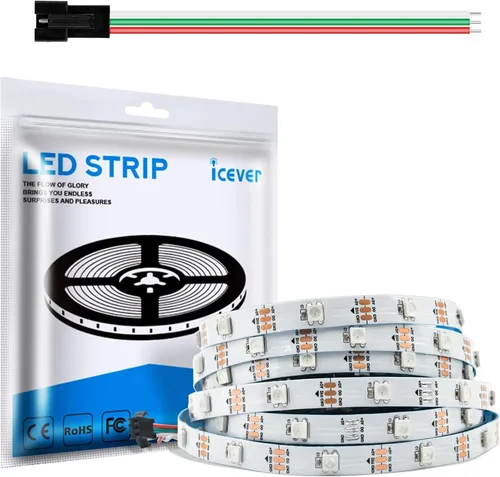 Tira de luces LED WS2812B de 16.4 pies, 5 V, 150 LED RGB IC 5050SMD direccionables individuales – PCB blanco flexible IP30-30LEDs/m MagicRGB Dream