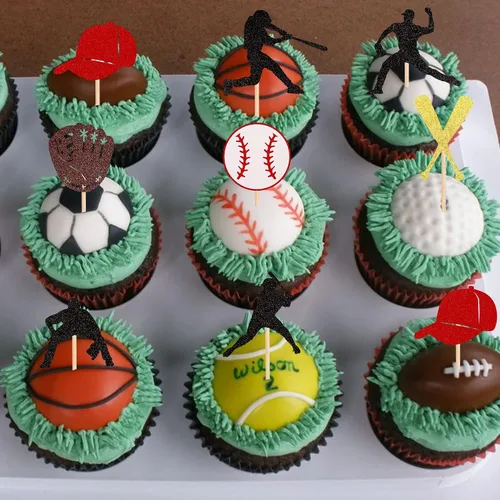 Miniatura 7 de 24 piezas de adornos para cupcakes de béisbol con purpurina, jugadores de béisbol, temática deportiva, adornos para magdalenas, temática deportiva