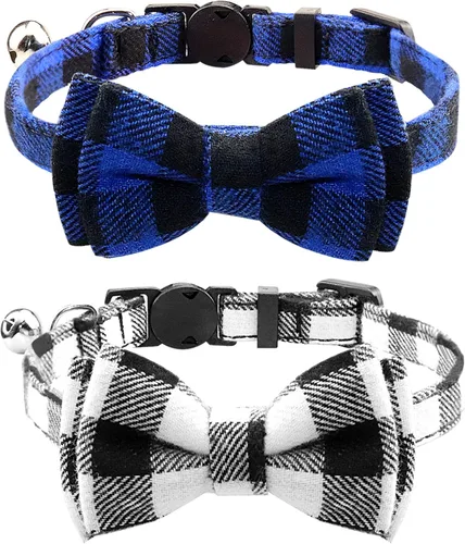 Miniatura 14 de Joytale Collar de gato mejorado con campanas, collares de gato separables con corbatín, 1 paquete de collares de gatito de cuadros de seguridad