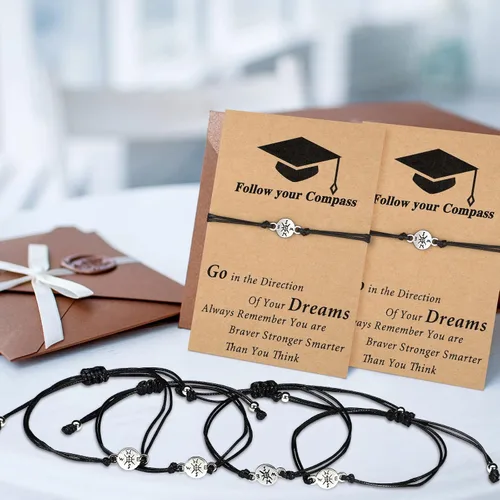 Miniatura 3 de 10 piezas de regalos de graduación 2023 brújula chapada en regalos clase de 2023 para pulseras de amistad, regalos de graduación de la universidad