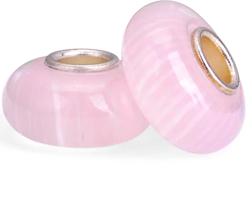 Miniatura 22 de RUBYCA Cuentas de cristal de Murano floral con núcleo de color plateado, ajuste europeo para hacer joyas, 6