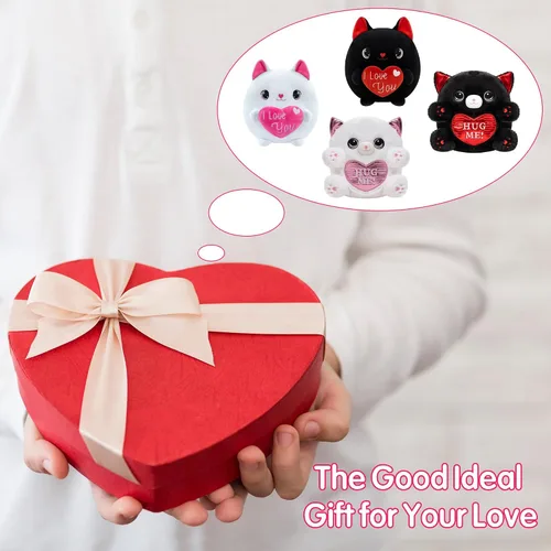 Miniatura 6 de Finebee Peluche de gato negro con corazón con texto "I Love You", peluche de San Valentín con corazón rojo para el día de la madre, recuerdo