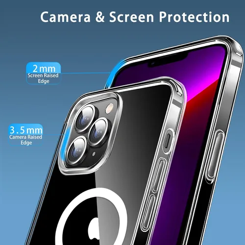 Miniatura 8 de Funda magnética compatible con iPhone 13 Pro Max, compatible con carga inalámbrica MagSafe, parte trasera transparente antiarañazos, a prueba