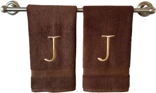 Miniatura 158 de Toalla de mano con inicial beige para baño, toalla bordada decorativa de calidad de hotel de lujo con monograma para tocador, spa, certificado