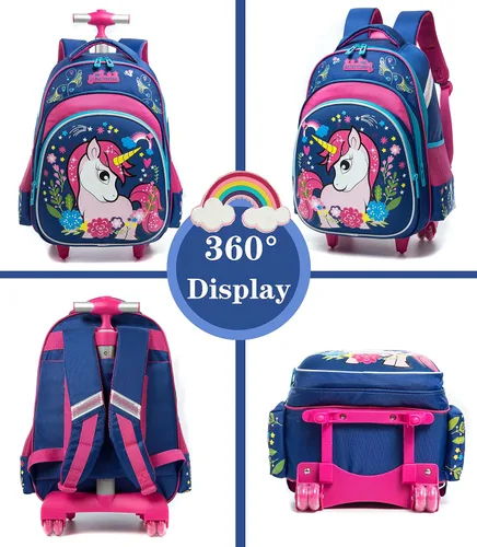 Miniatura 3 de Meetbelify Mochilas con ruedas de unicornio para niñas, mochila con ruedas para niñas, bolsas escolares con lonchera