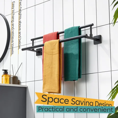 Miniatura 4 de KOKOSIRI Toalleros de baño de 24 pulgadas, soporte para toallas de baño de bronce aceitado, estantes de acero inoxidable montado en la pared