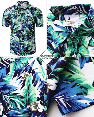 Miniatura 128 de TUNEVUSE Conjunto de camisas y pantalones cortos hawaianos para hombre, 2 piezas, trajes de playa con estampado de flores, traje tropical de verano