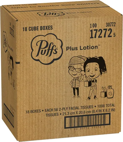 Miniatura 11 de Puffs Plus Loción de pañuelos faciales, 18 cubos, 56 pañuelos por caja