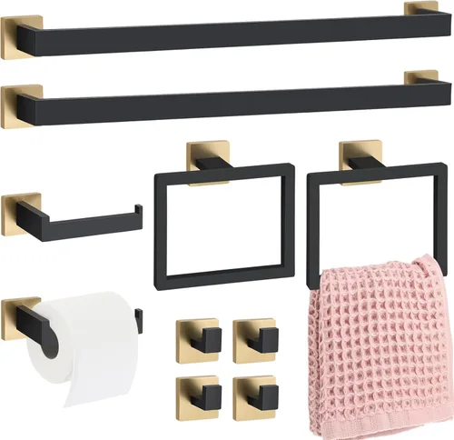 Miniatura 11 de Gisafai Juego de 15 piezas de accesorios de baño negros de 23.6 pulgadas, kit de barra de toalla de baño de acero inoxidable, toalleros, ganchos