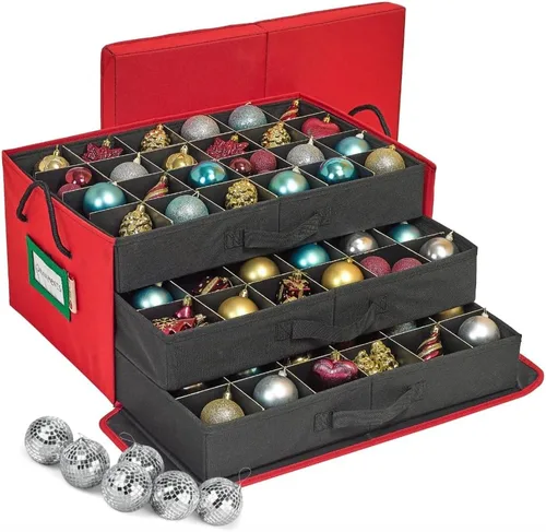 HOLDN' STORAGE Caja de almacenamiento para adornos navideños con divisores, capacidad para 72 adornos (3 pulgadas), contenedor grande de Rojo