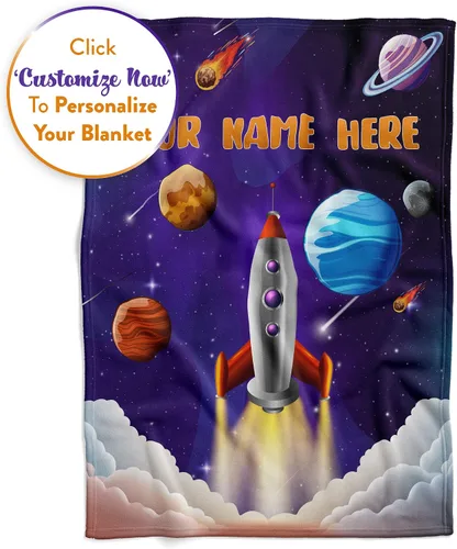 Miniatura 4 de Manta personalizada con diseño de cohete para niños, bonita manta con nombre personalizada para niños y niñas, divertido espacio exterior, galaxia