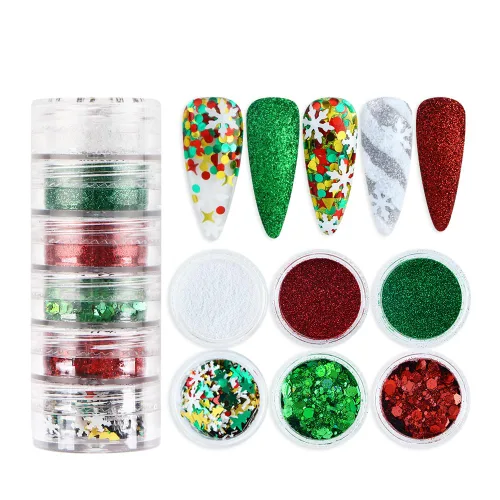 Miniatura 13 de 12 rejillas para arte de uñas de Navidad, lentejuelas holográficas 3D, copos de nieve láser, estrella, mariposa, invierno, vacaciones, purpurina
