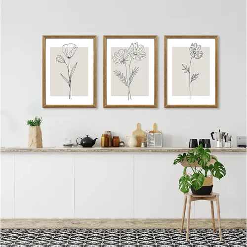 Miniatura 8 de ICHZUMW Arte de pared floral botánico neutro, decoración de pared de flores de granja en blanco y negro, impresiones en lienzo de arte lineal