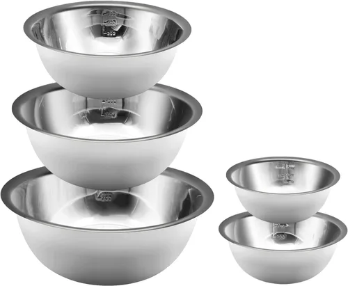 Juego de 5 tazones de mezcla de acero inoxidable, cuencos de metal anidables que ahorran espacio para la cocina del hogar, cocina de caravana,