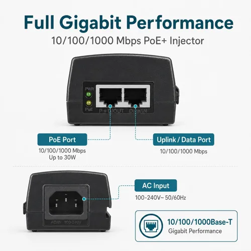 Miniatura 5 de BV-Tech Inyector Gigabit PoE+ de Alimentación a través de Ethernet 30W Plug & Play hasta 99 Metros