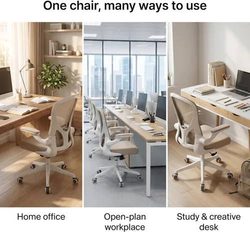 Miniatura 8 de Silla de Oficina Ergonómica con Soporte Lumbar Ajustable y Reposabrazos Abatibles - Silla de Escritorio de Computadora de Respaldo Alto con Cojín