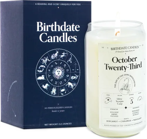 Miniatura 93 de Velas con fecha de nacimiento, 28 de octubre, velas perfumadas del zodiaco de Escorpio, regalo de cumpleaños, aroma a bergamota, canela y caoba