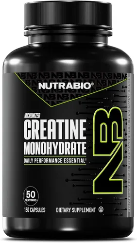 NutraBio Cápsulas de Monohidrato de Creatina Micronizada Pura, Píldoras de Creatina, Apoya la Energía Muscular para Volumen, la Recuperación y la