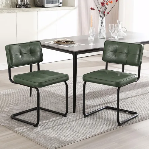 Miniatura 26 de Zesthouse Juego de 2 sillas de comedor de metal industrial, sillas de cocina tapizadas de cuero sintético con base de metal negro, para cocina
