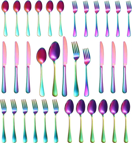 Miniatura 6 de Juego de cubiertos de 20 piezas de color arcoíris para 4, juego de cubiertos de acero inoxidable de grado alimentario, juegos de utensilios