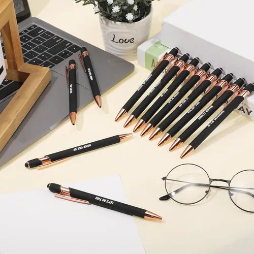 Miniatura 6 de Yeaqee 24 piezas de bolígrafos de bola inspiradores, tinta negra retráctil con citas motivacionales, con punta de lápiz táctil, mensaje alentador