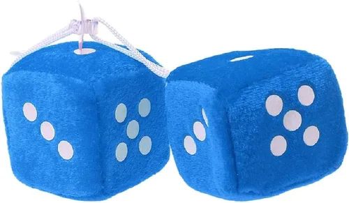 Miniatura 2 de Paquete de 2 dados peludos para espejo de automóvil, 6 opciones de color, dados colgantes de felpa con ventosa fuerte, accesorio clásico retro