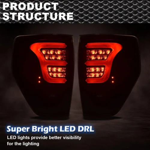 Miniatura 6 de CROSSDESIGN Luces traseras LED para Ford F150 2009-2014, conjunto de luz de freno con arnés de cableado sin bombillas lado izquierdo y derecho