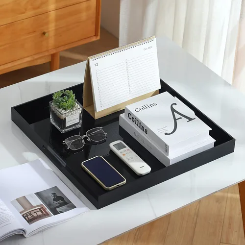 Miniatura 4 de Bandeja de servir de acrílico grande tamaño King para cama, 24 x 24 pulgadas, a prueba de derrames, bandejas decorativas, organizador de encimera