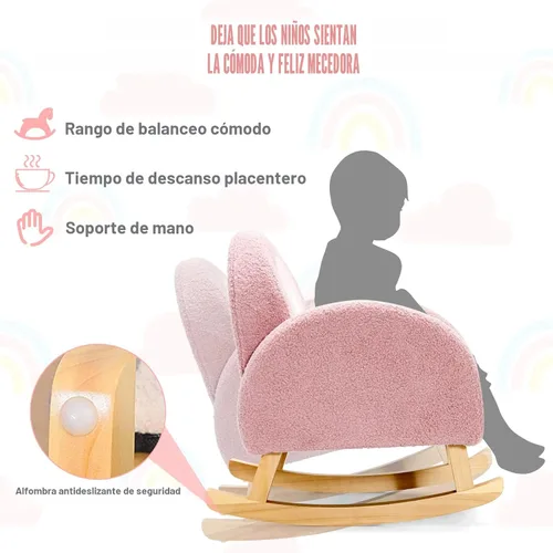 Miniatura 4 de INFANS Sofá para niños, mecedora para niños pequeños con marco de madera maciza, diseño antivuelcos, tela de felpa, sillón infantil para guardería
