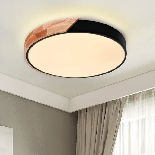 EDISLIVE Lámpara de techo regulable de 19 pulgadas, moderna, minimalista, LED, forma redonda, madera, metal y acrílico, lámpara de techo empotrada