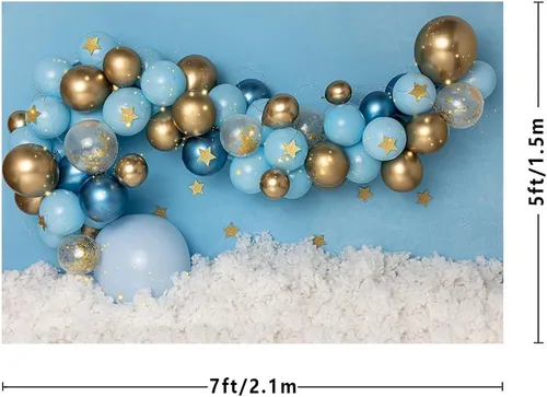 Miniatura 3 de MEHOFOND Fondo de fotografía de cumpleaños de niño de 7 x 5 pies para decoración de retratos, globos azules y dorados, globos azules y dorados