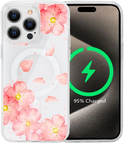 Miniatura 60 de Funda magnética de flores para iPhone 15 [compatible con MagSafe] Bonito patrón floral transparente a prueba de golpes