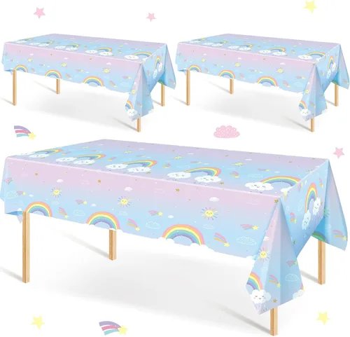 Unittype 3 manteles de arcoíris para fiestas, mantel de arco iris, impermeable, mantel de cumpleaños con nubes, para decoración de baby shower,