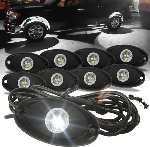 Miniatura 6 de SUNPIE 8 cápsulas de luces de roca de conexión rápida azul, cables de extensión de 4M para cada luz, 3 chips de alta potencia, almohadillas